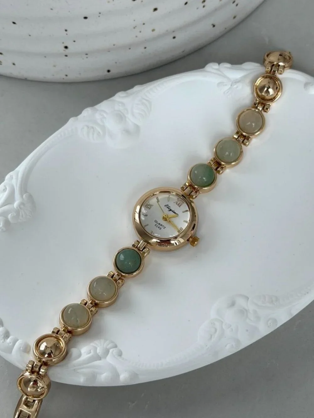 Sku0502 Retro Gold Green Gemstone Women Watch Bracelet Stainless steel+gift‎ bag